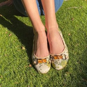 Vintage Gucci green floral print ballet flats